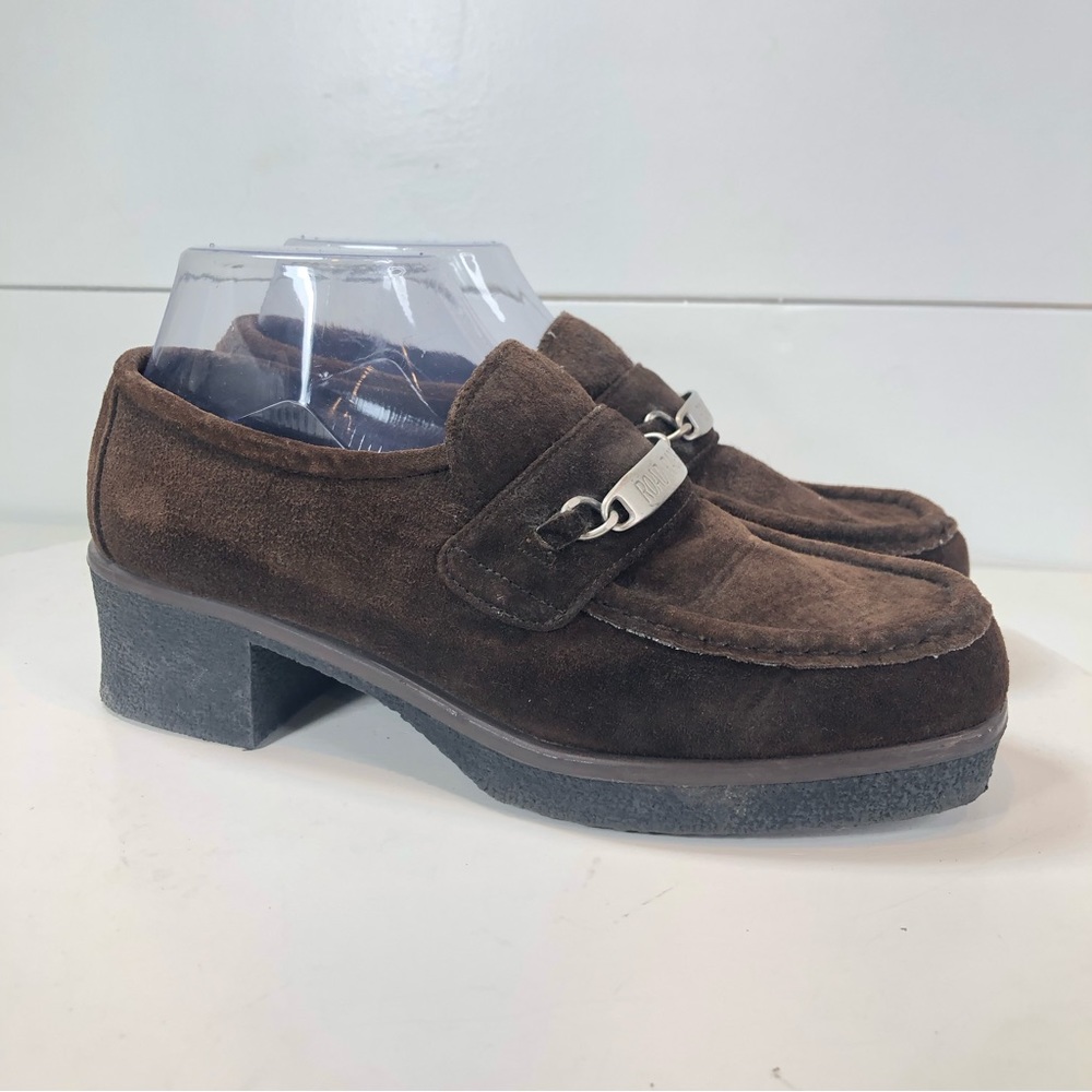 Vintage Women’s loafers heels platform chunky lug sole suede Y2K 90’s Buckle